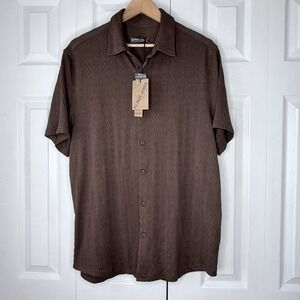 PJ PAUL JONES Knit Short Sleeve Button Down Shirt Brown Orange MEN'S Size L NEW